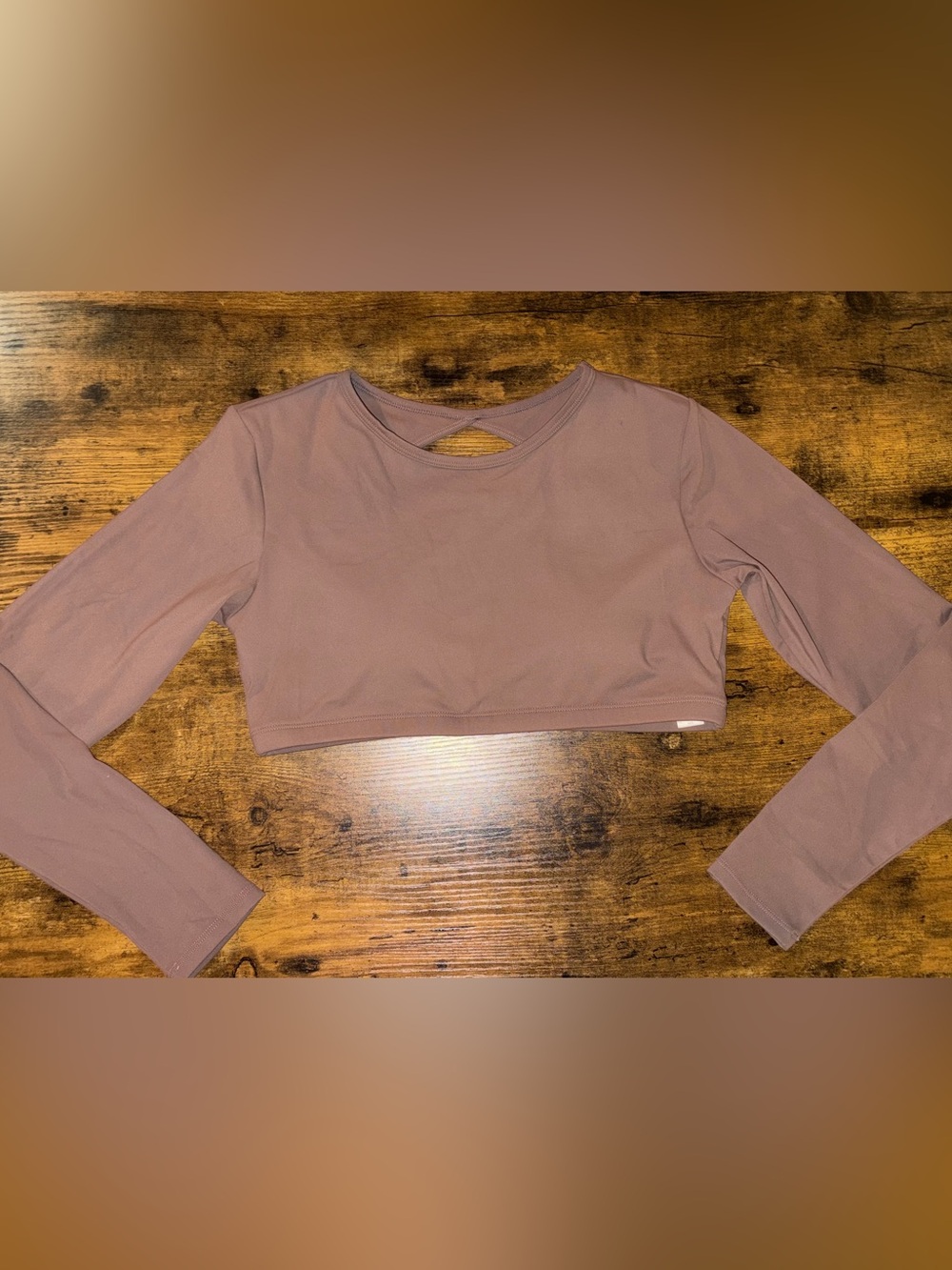Long Sleeve Mauve Active Top with open Keyhole back.
